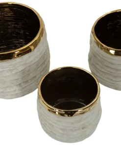 Ensemble de cache-pots cylindriques texture naturelle intérieur doré 3 pcs