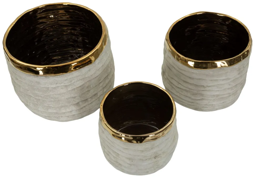 Ensemble de cache-pots cylindriques texture naturelle intérieur doré 3 pcs