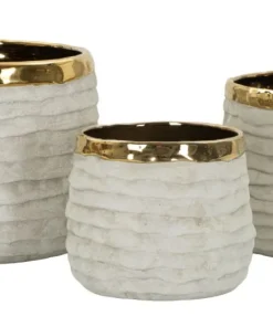 Ensemble de cache-pots cylindriques texture naturelle intérieur doré 3 pcs