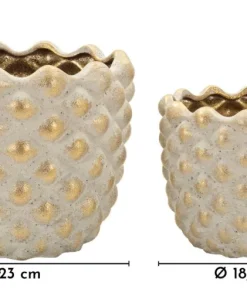 Ensemble de cache-pots géométriques Pépitas en céramique beige et doré