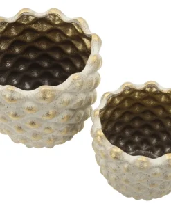 Ensemble de cache-pots géométriques Pépitas en céramique beige et doré