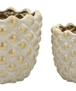 Ensemble de cache-pots géométriques Pépitas en céramique beige et doré