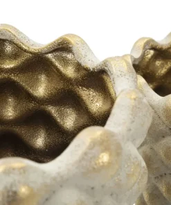 Ensemble de cache-pots géométriques Pépitas en céramique beige et doré