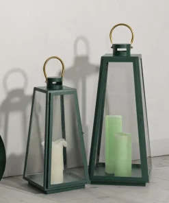 Ensemble de lanternes vertes Poignée dorée Fer et verre