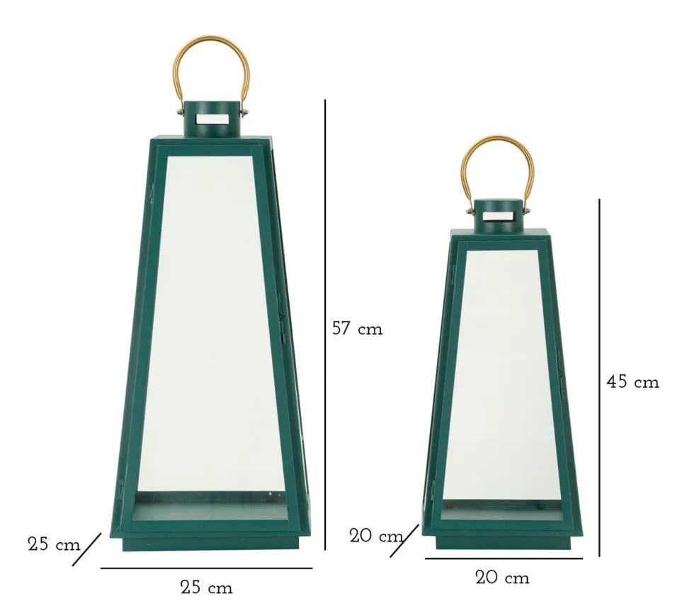 Ensemble de lanternes vertes Poignée dorée Fer et verre