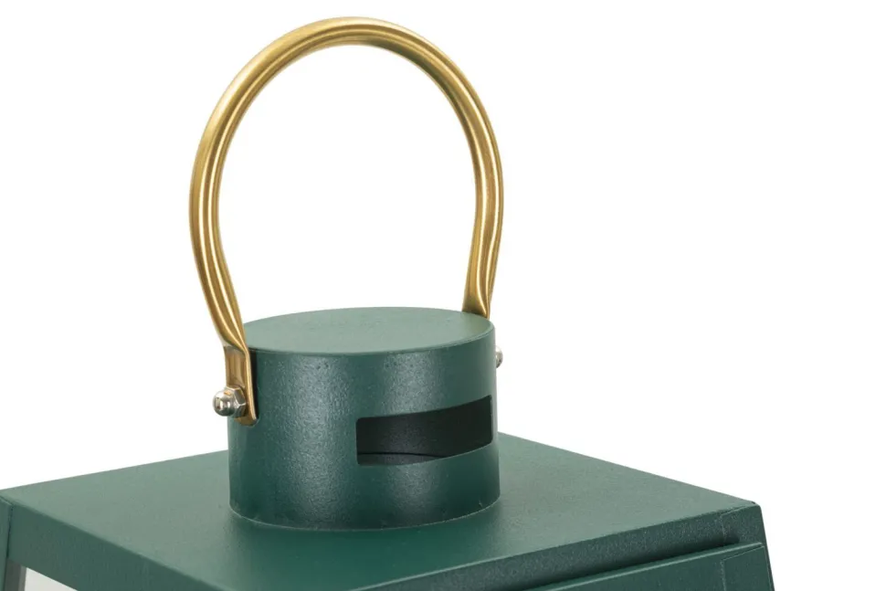 Ensemble de lanternes vertes Poignée dorée Fer et verre