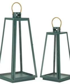Ensemble de lanternes vertes Poignée dorée Fer et verre