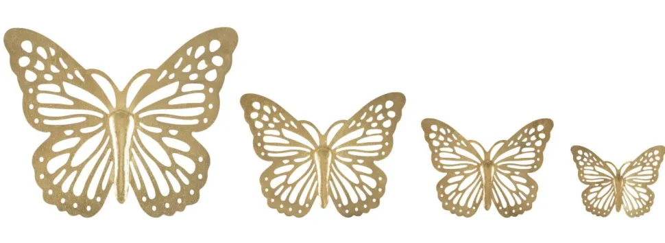 Ensemble de papillons muraux décoratifs 3D en fer doré 4 pièces