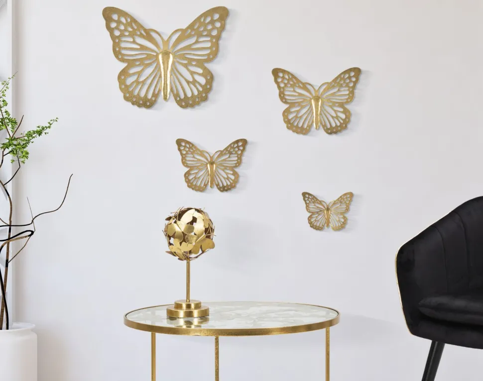 Ensemble de papillons muraux décoratifs 3D en fer doré 4 pièces