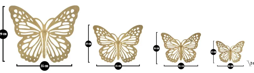 Ensemble de papillons muraux décoratifs 3D en fer doré 4 pièces