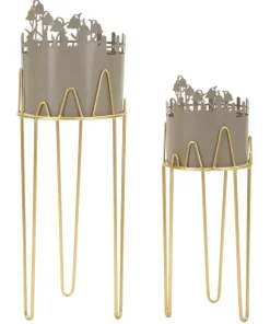 Ensemble de porte-vases à fleurs 2 pcs Métal Satiné et motifs perforés