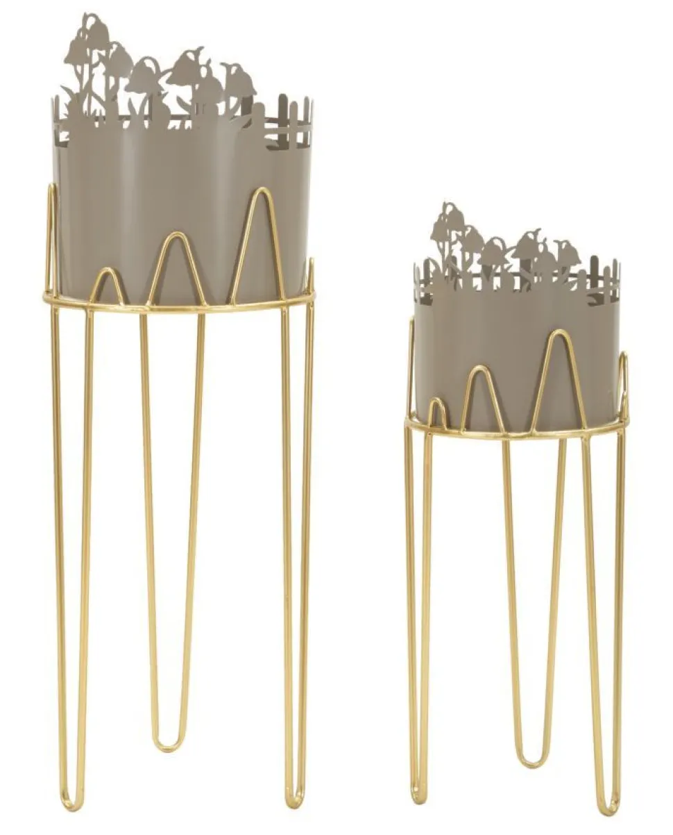 Ensemble de porte-vases à fleurs 2 pcs Métal Satiné et motifs perforés