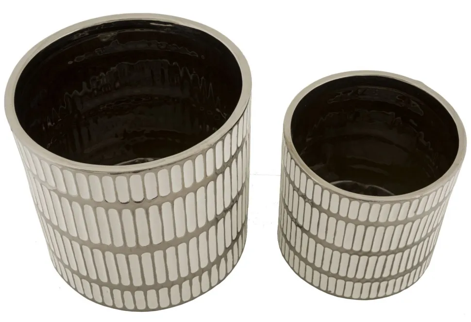Ensemble de vases en céramique décorés Argenté et Blanc