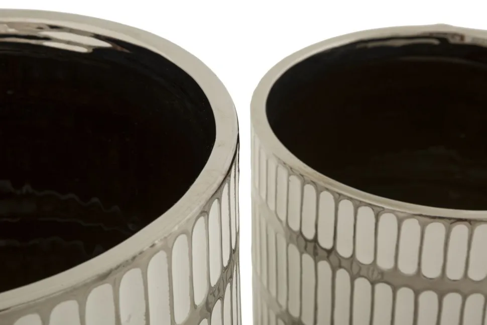 Ensemble de vases en céramique décorés Argenté et Blanc