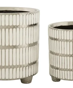 Ensemble de vases en céramique décorés Argenté et Blanc