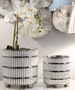 Ensemble de vases en céramique décorés Argenté et Blanc