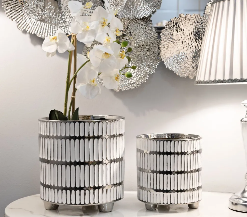 Ensemble de vases en céramique décorés Argenté et Blanc