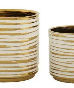 Ensemble de vases en céramique décorés doré Blanc et Doré