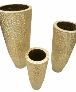 Ensemble de vases ronds en métal doré décorations en relief