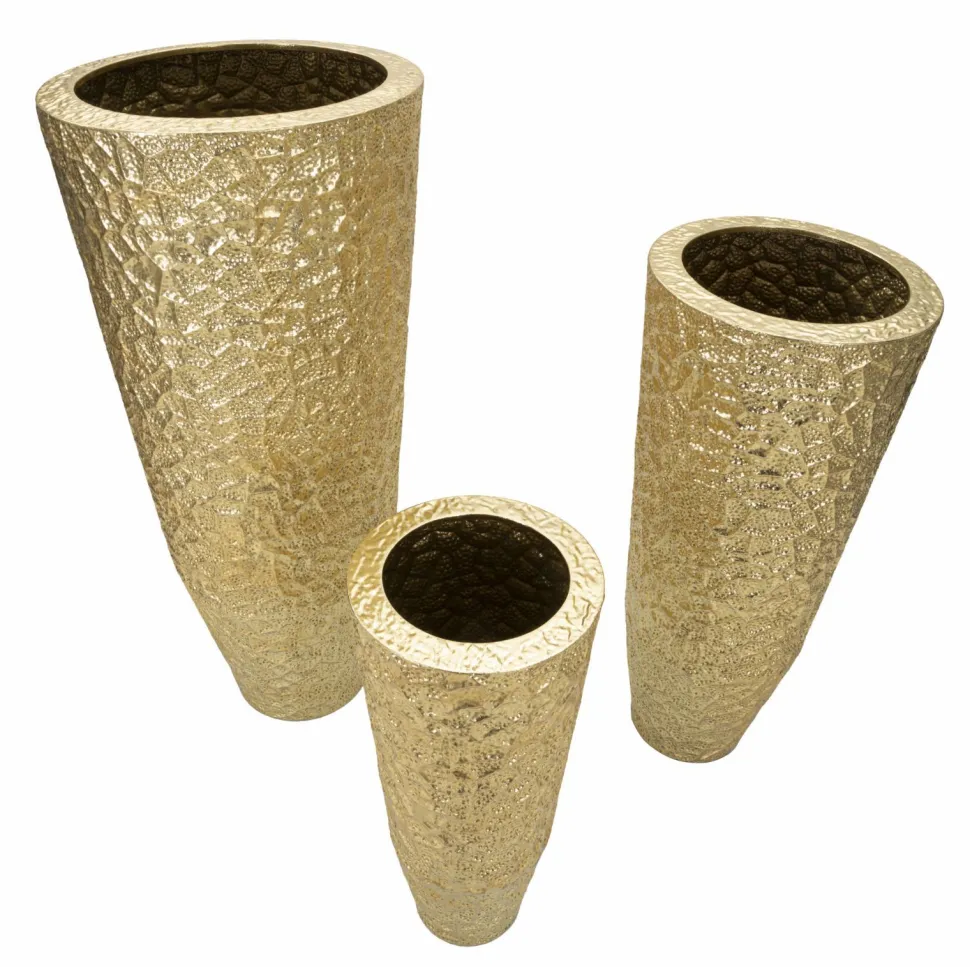 Ensemble de vases ronds en métal doré décorations en relief