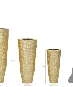 Ensemble de vases ronds en métal doré décorations en relief