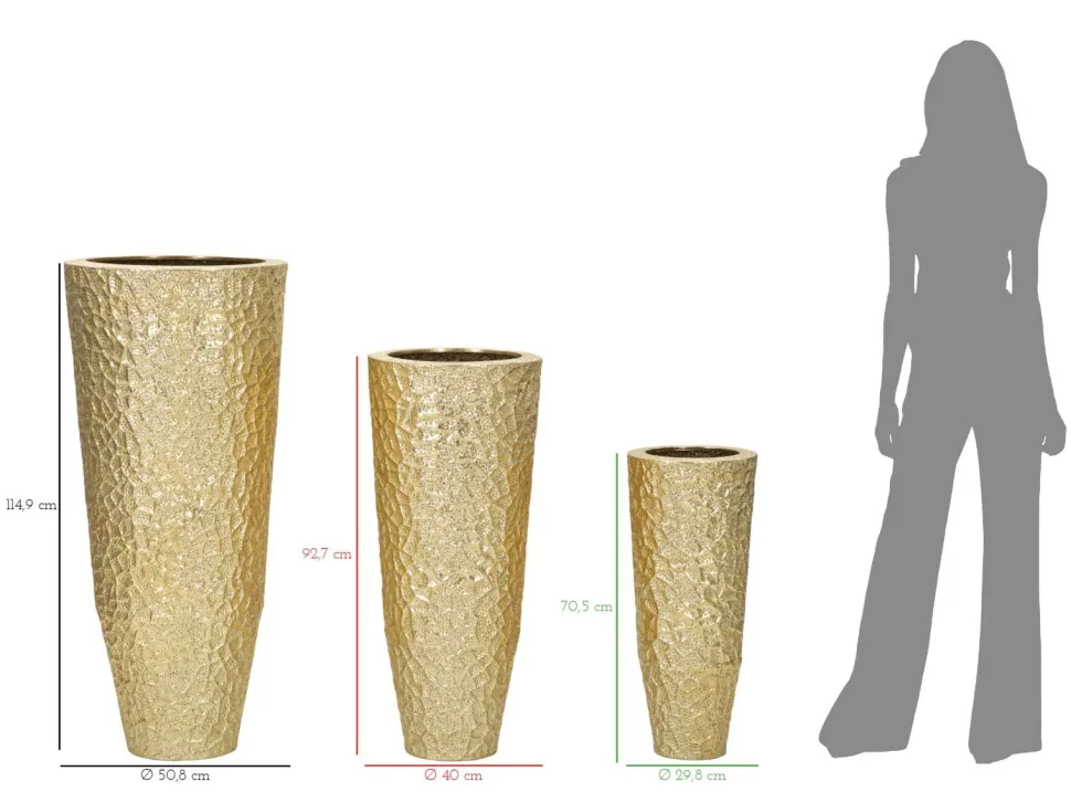 Ensemble de vases ronds en métal doré décorations en relief