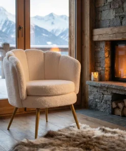 Fauteuil arrondi Brenda Tissu bouclette Beige