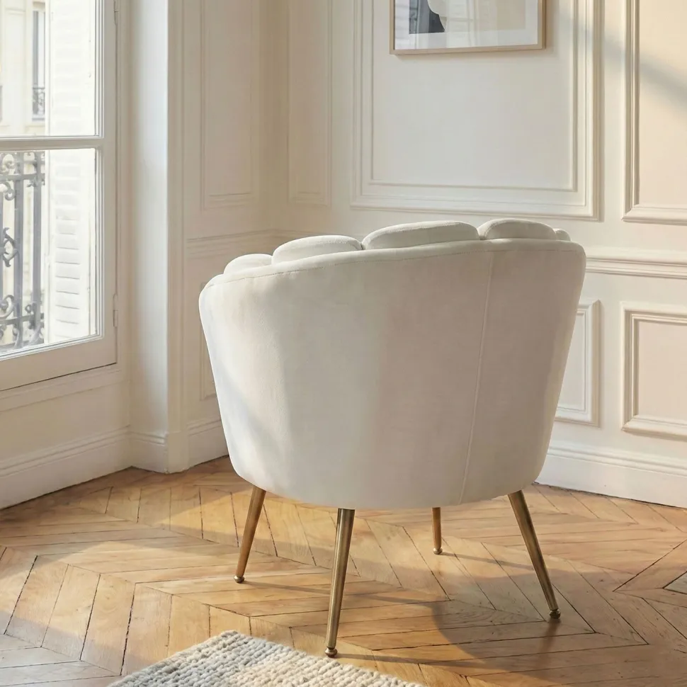 Fauteuil arrondi Brenda Velours Blanc