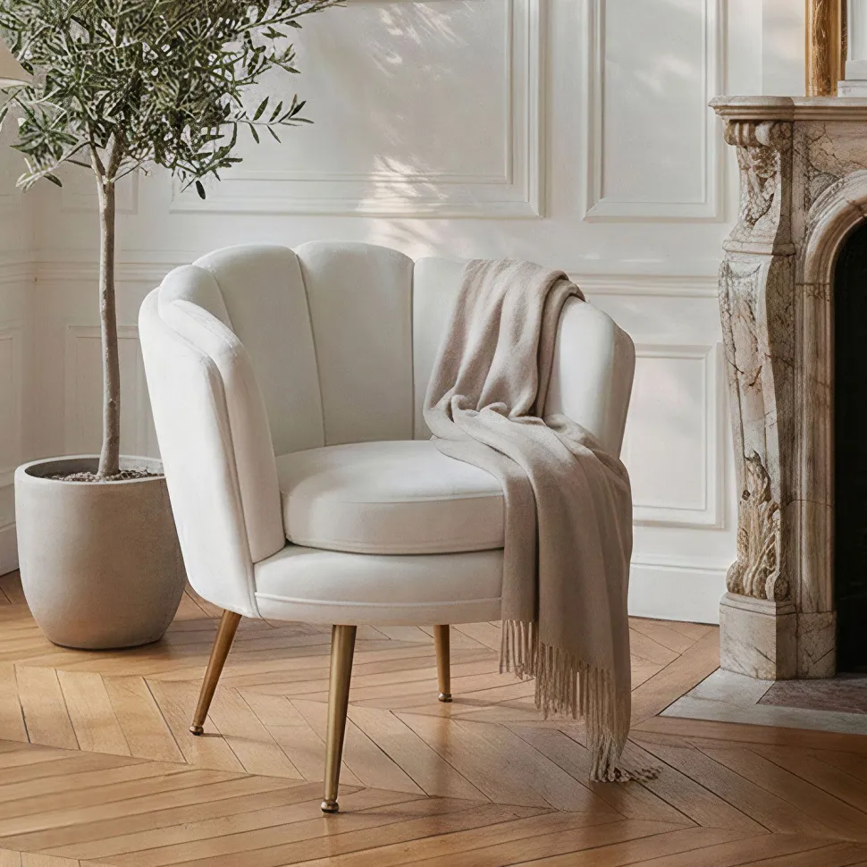 Fauteuil arrondi Brenda Velours Blanc