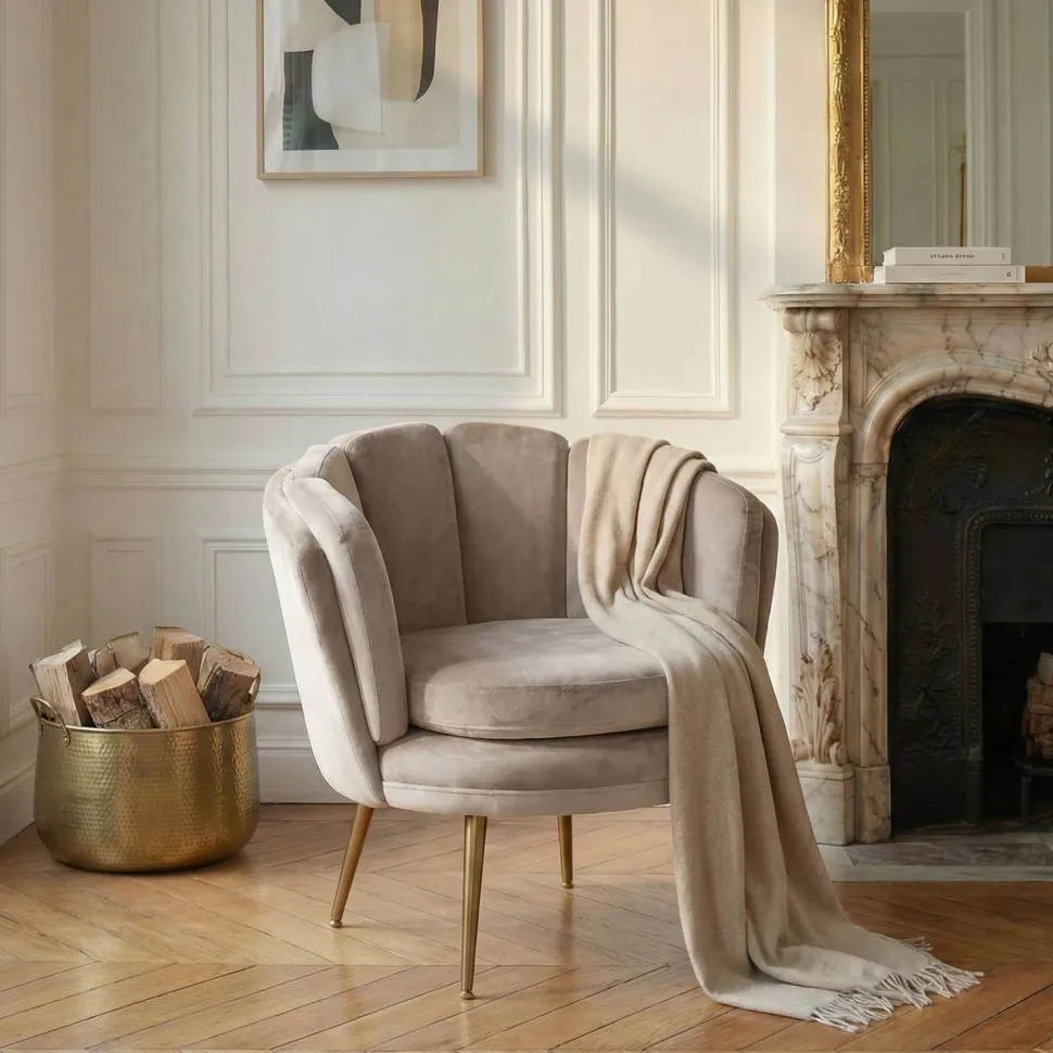 Fauteuil arrondi Brenda Velours Taupe