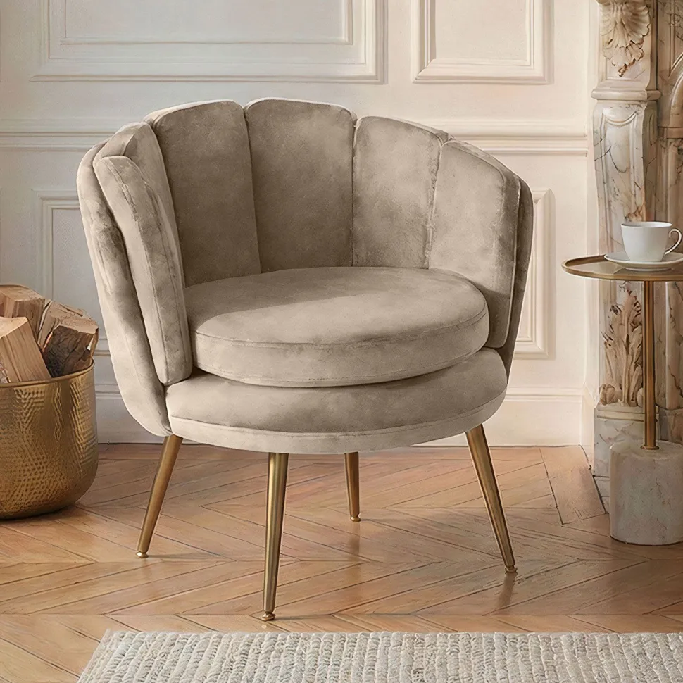 Fauteuil arrondi Brenda Velours Taupe