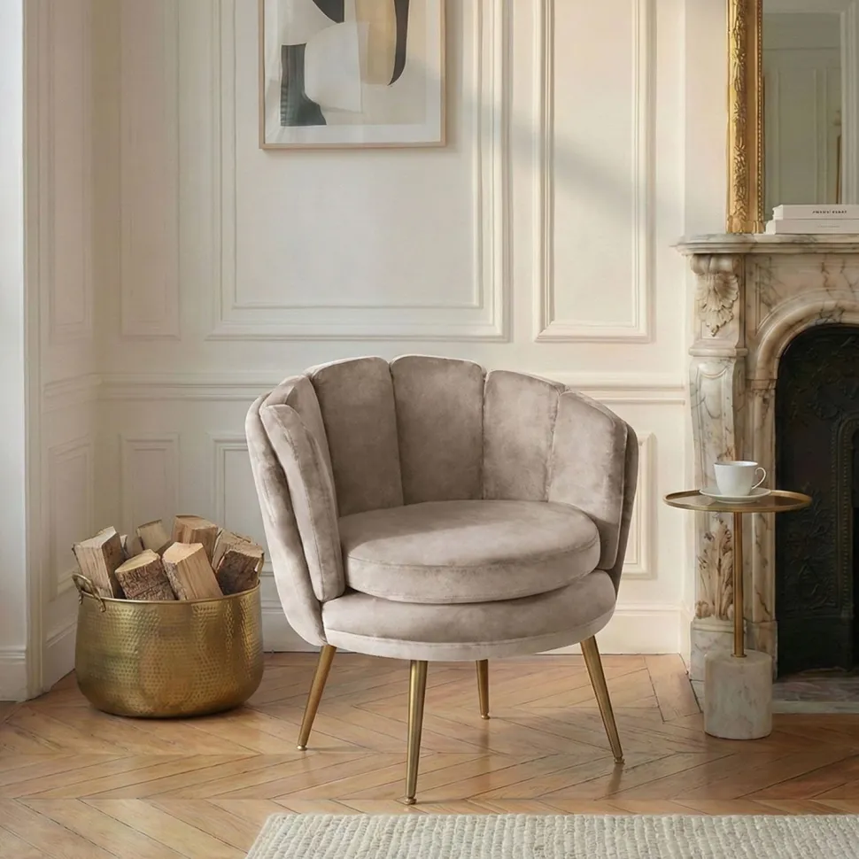 Fauteuil arrondi Brenda Velours Taupe