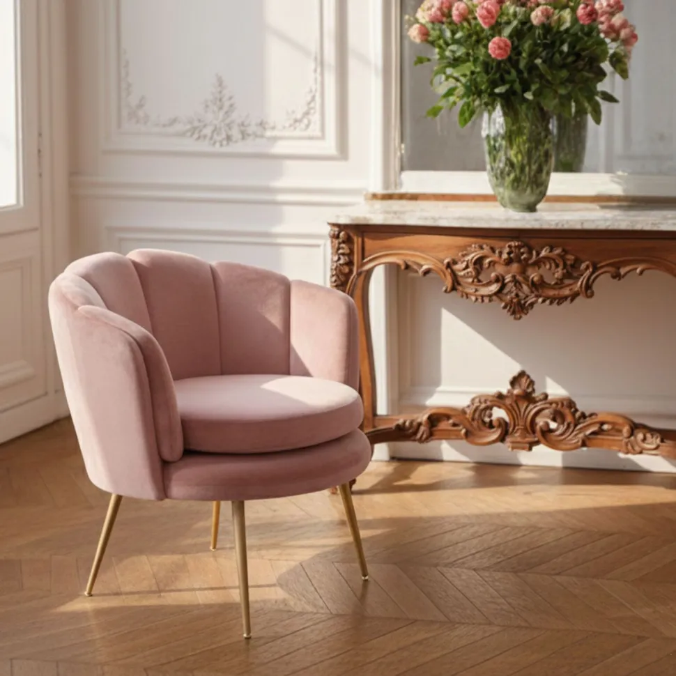 Fauteuil arrondi Brenda Velours Rose