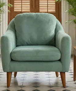 Fauteuil Ashild Pin massif Marron et Tissu vert clair