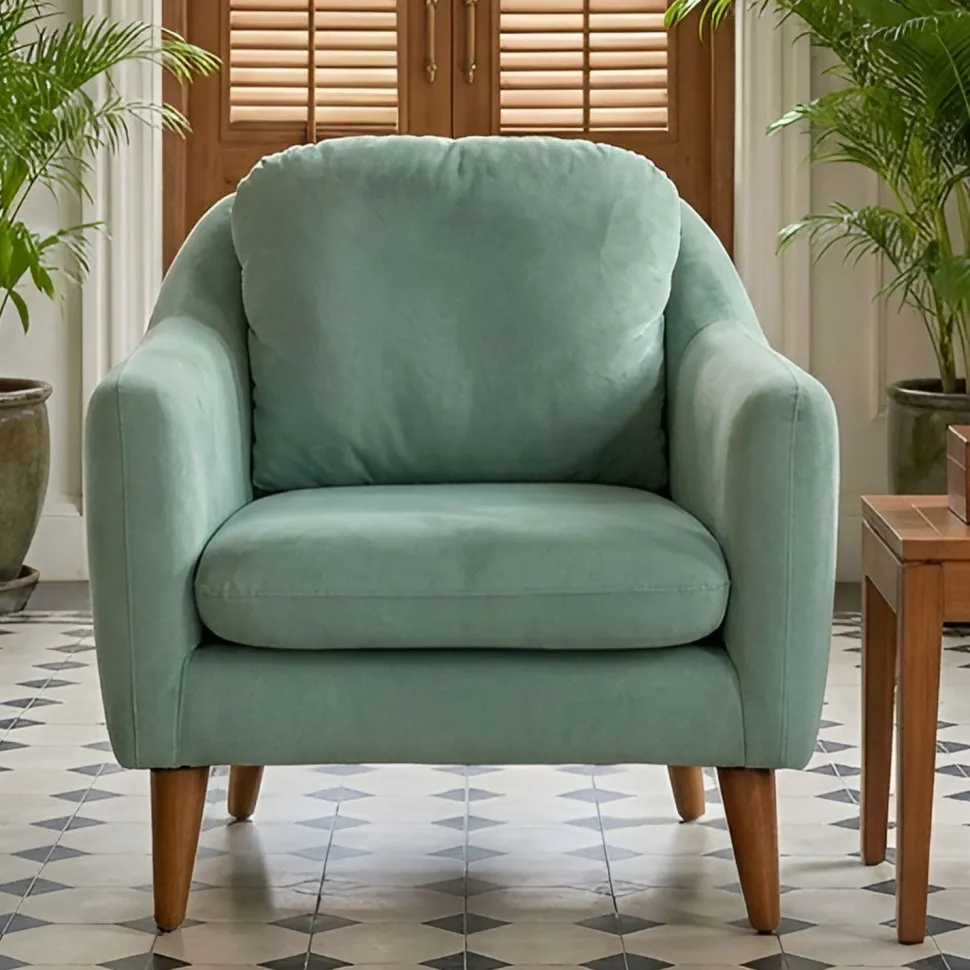 Fauteuil Ashild Pin massif Marron et Tissu vert clair