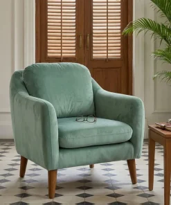Fauteuil Ashild Pin massif Marron et Tissu vert clair