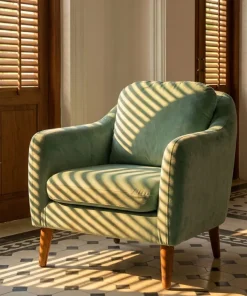 Fauteuil Ashild Pin massif Marron et Tissu vert clair