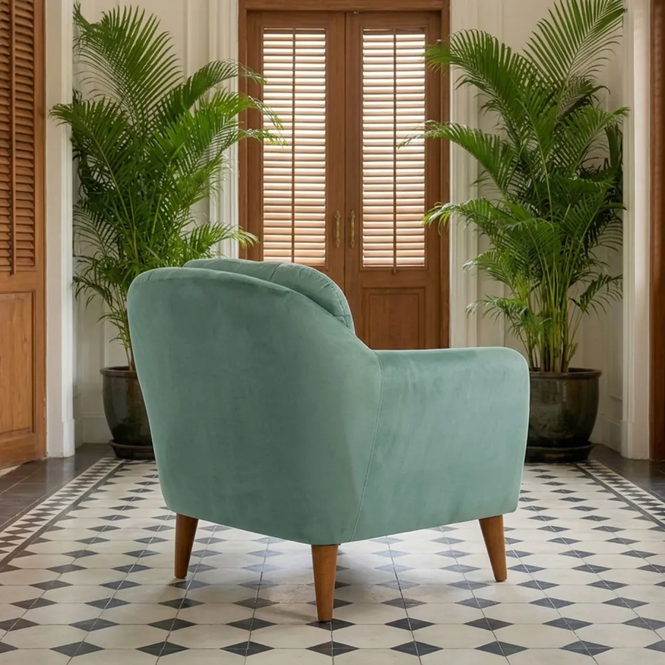 Fauteuil Ashild Pin massif Marron et Tissu vert clair
