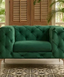 Fauteuil capitonné avec coussin Alykes Velours Vert