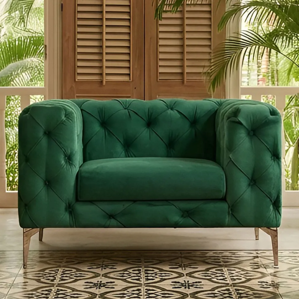 Fauteuil capitonné avec coussin Alykes Velours Vert