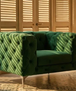 Fauteuil capitonné avec coussin Alykes Velours Vert