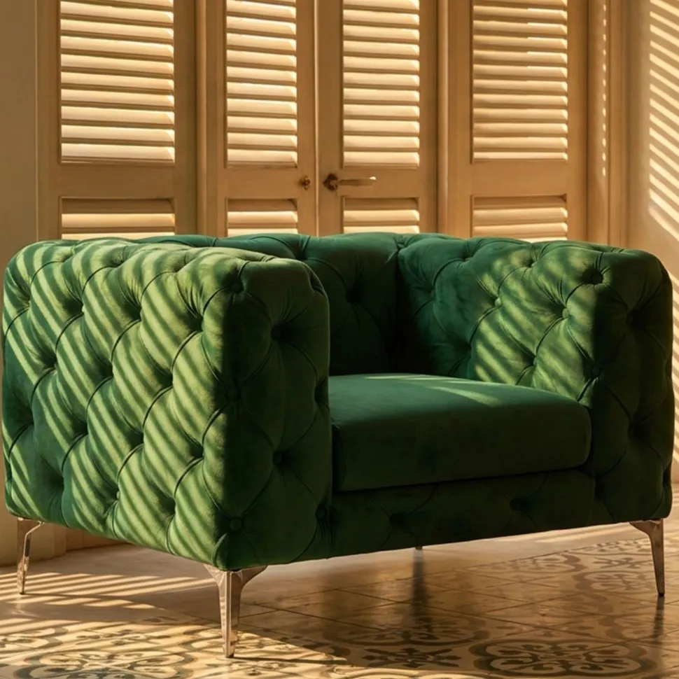 Fauteuil capitonné avec coussin Alykes Velours Vert