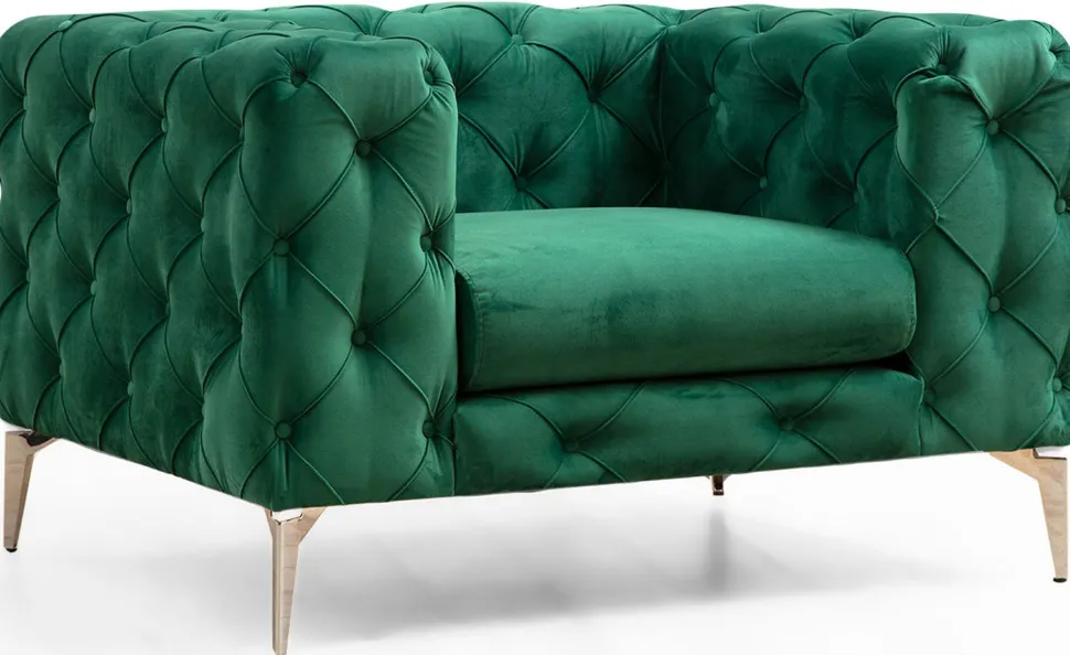 Fauteuil capitonné avec coussin Alykes Velours Vert