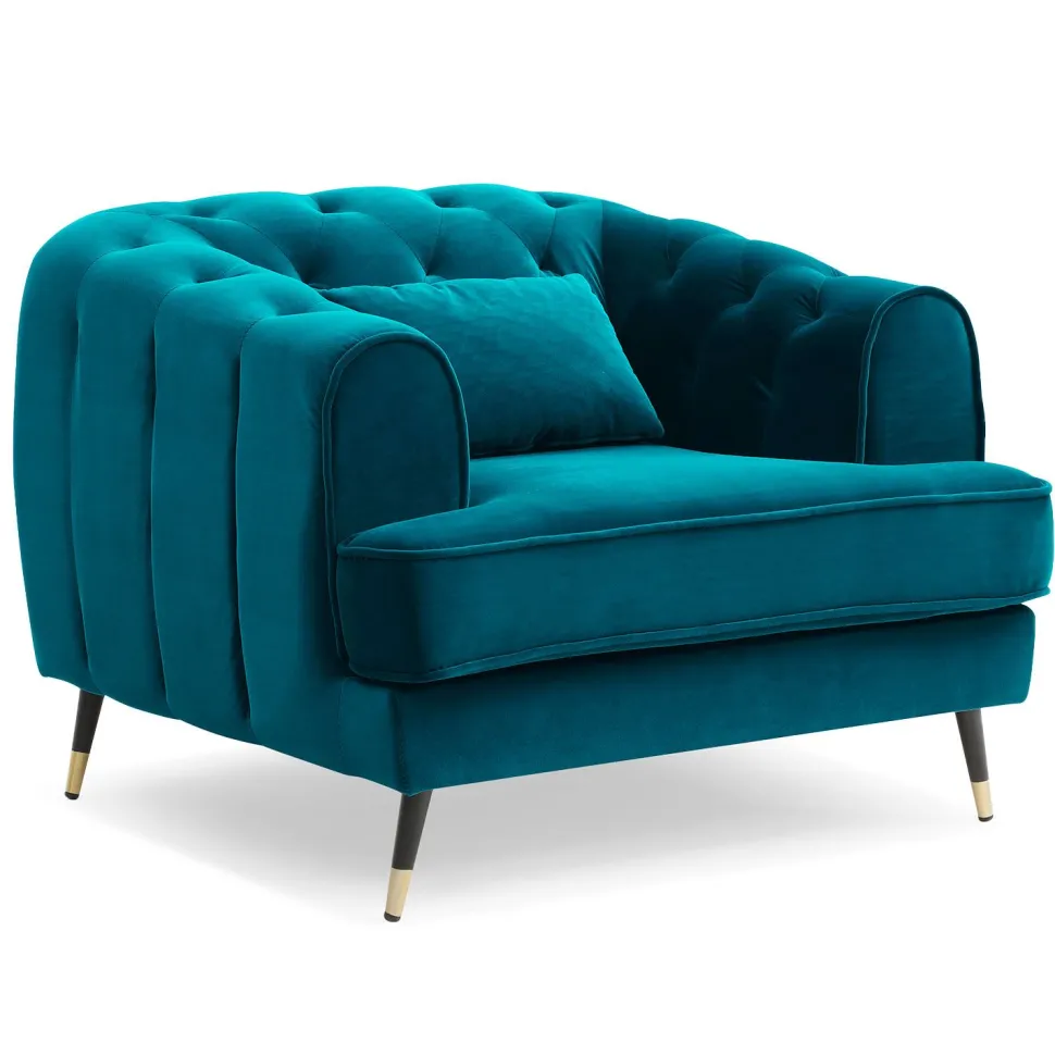 Fauteuil capitonné style boudoir Glams Velours Bleu canard
