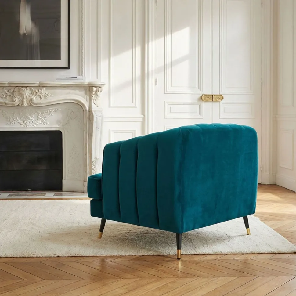 Fauteuil capitonné style boudoir Glams Velours Bleu canard