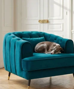 Fauteuil capitonné style boudoir Glams Velours Bleu canard