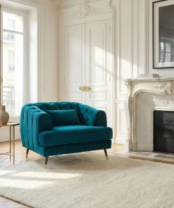 Fauteuil capitonné style boudoir Glams Velours Bleu canard