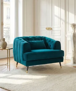 Fauteuil capitonné style boudoir Glams Velours Bleu canard