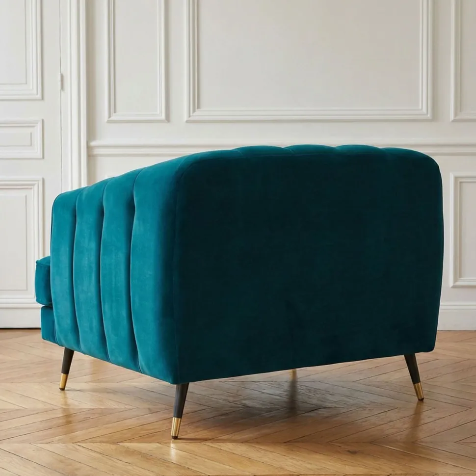 Fauteuil capitonné style boudoir Glams Velours Bleu canard