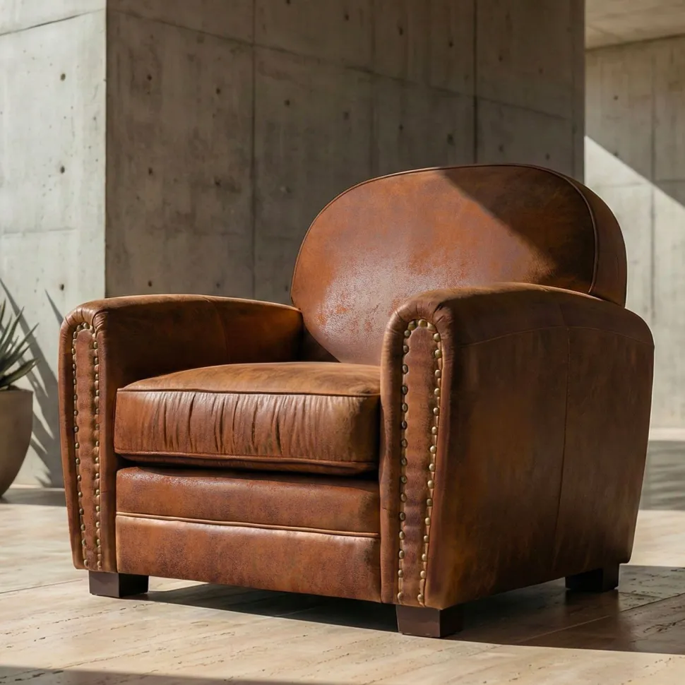 Fauteuil Club Perle Tissu Vintage